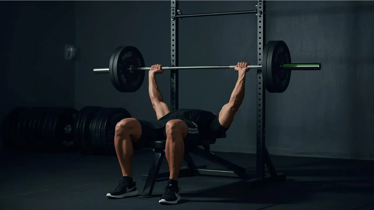 Heavy barbell bench press and overhead press demonstration for push day strength training