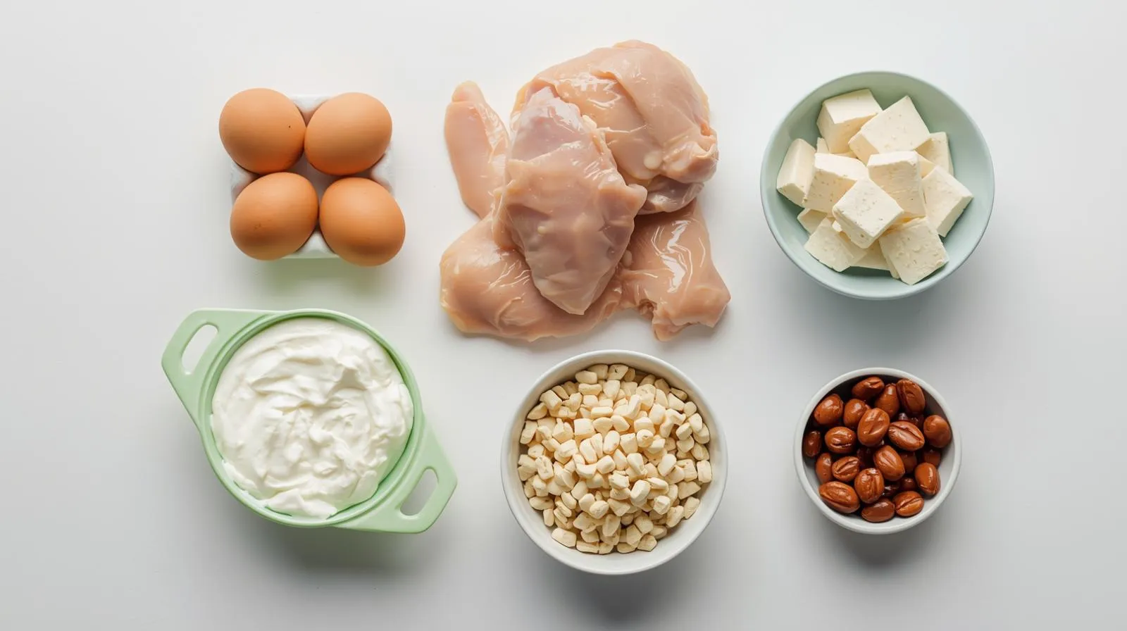 Protein rich foods - chicken, eggs, and fish