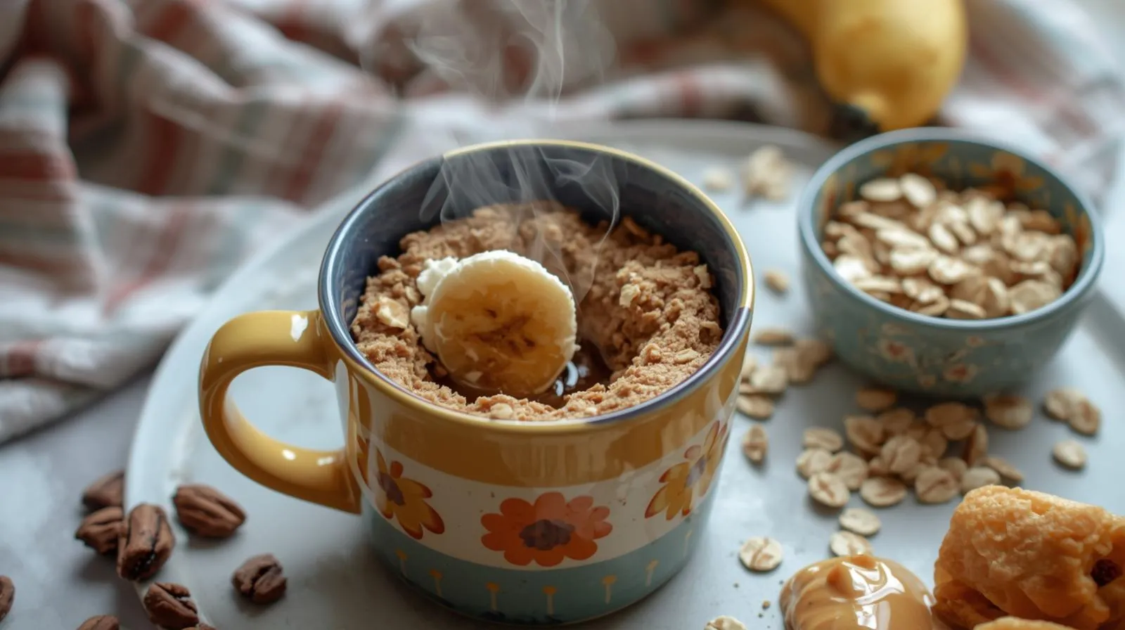 Quick 5-minute banana mug cake prepared in microwave for busy athletes