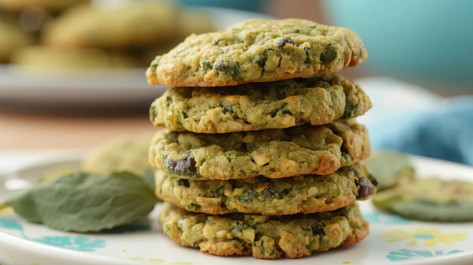 Green spinach cookies blended into banana-oat base for hidden nutrition