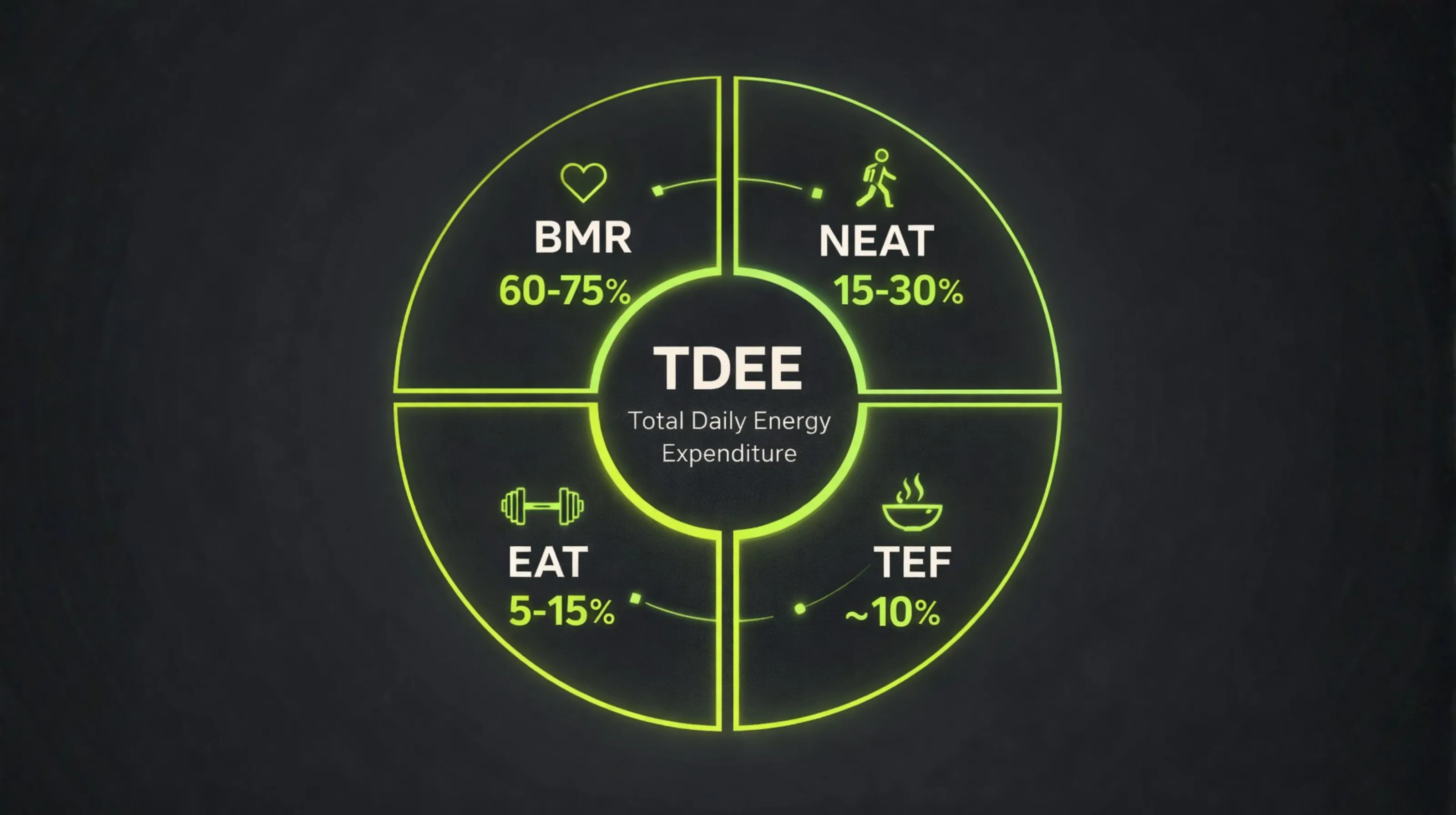 Infographic showing BMR, NEAT, TEF and EAT components of TDEE
