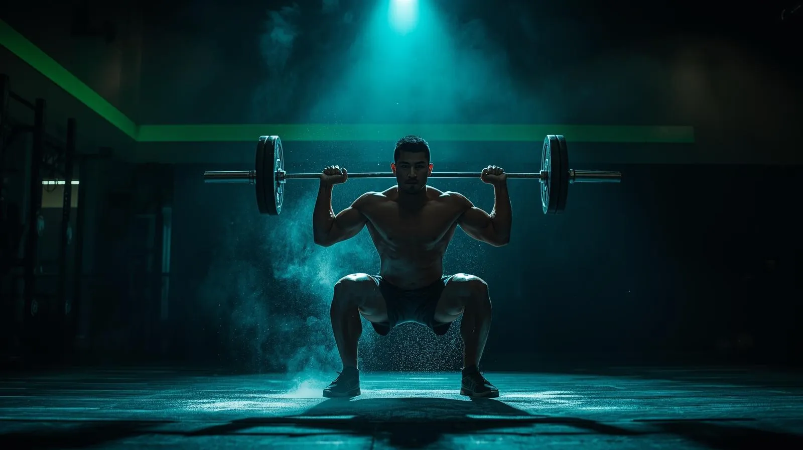 Athlete performing barbell squat exercise for leg strength and muscle growth