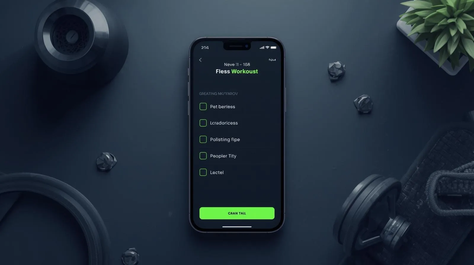 Simple workout checklist on a phone with dark minimal UI — representing structured fitness tracking