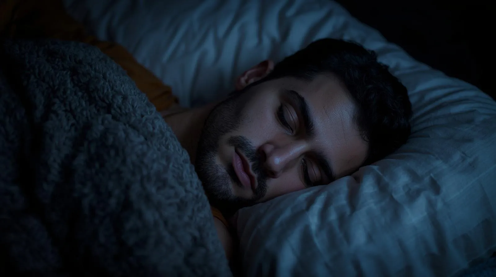 Person sleeping peacefully in soft lighting — emphasizing rest and recovery as part of fitness