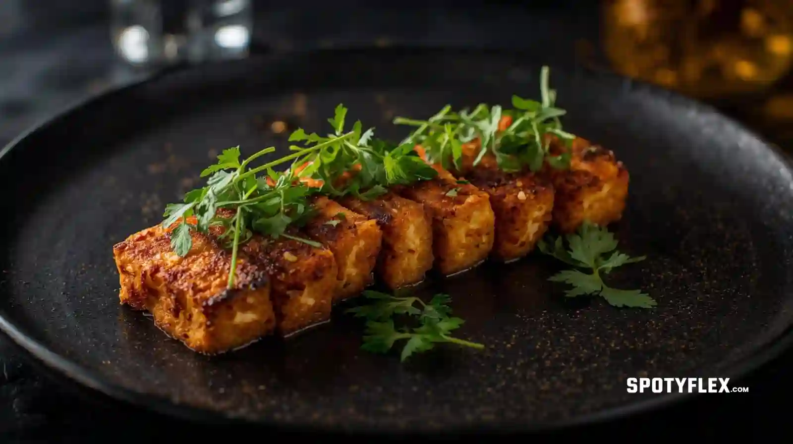 Sliced tempeh on a plate