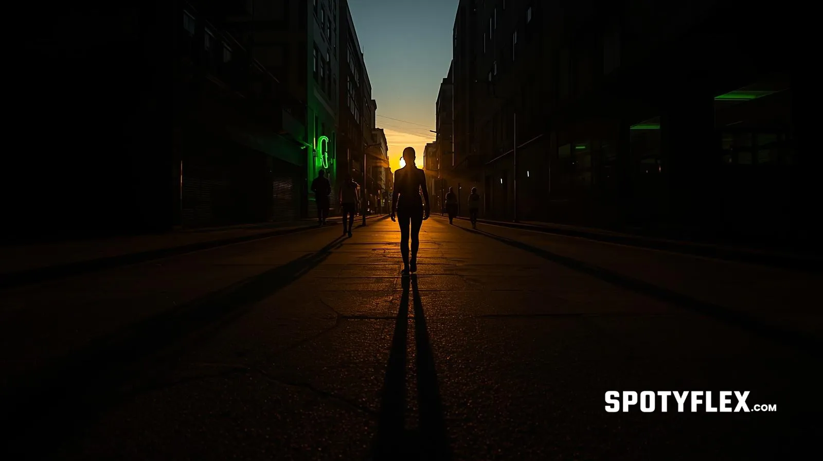 Person walking through empty city at golden hour with cinematic lighting