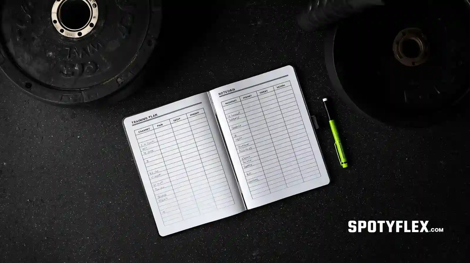 Training plan with deload week circled and scheduled in a gym notebook