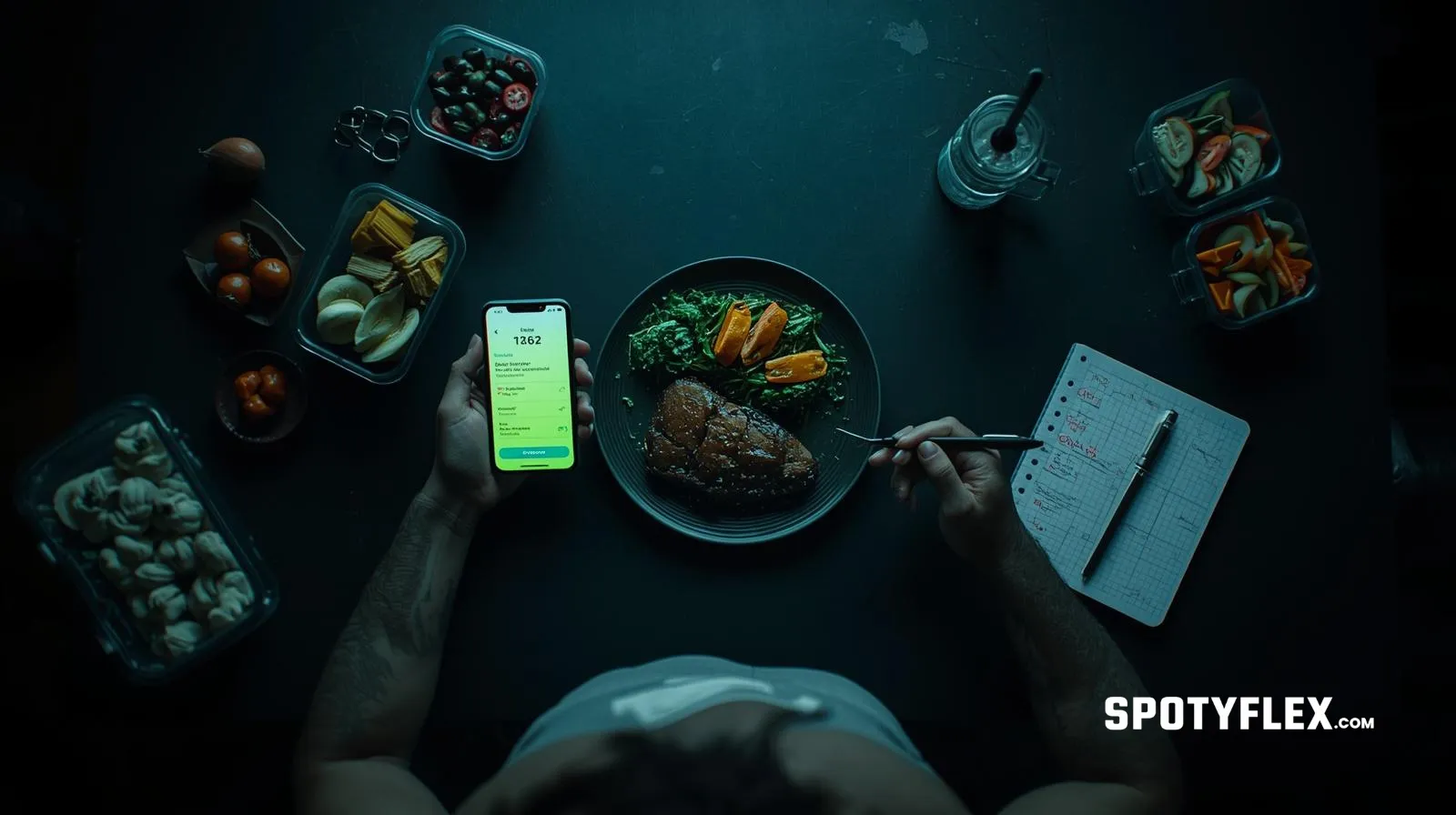 Tracking food intake on a phone while eating a healthy meal