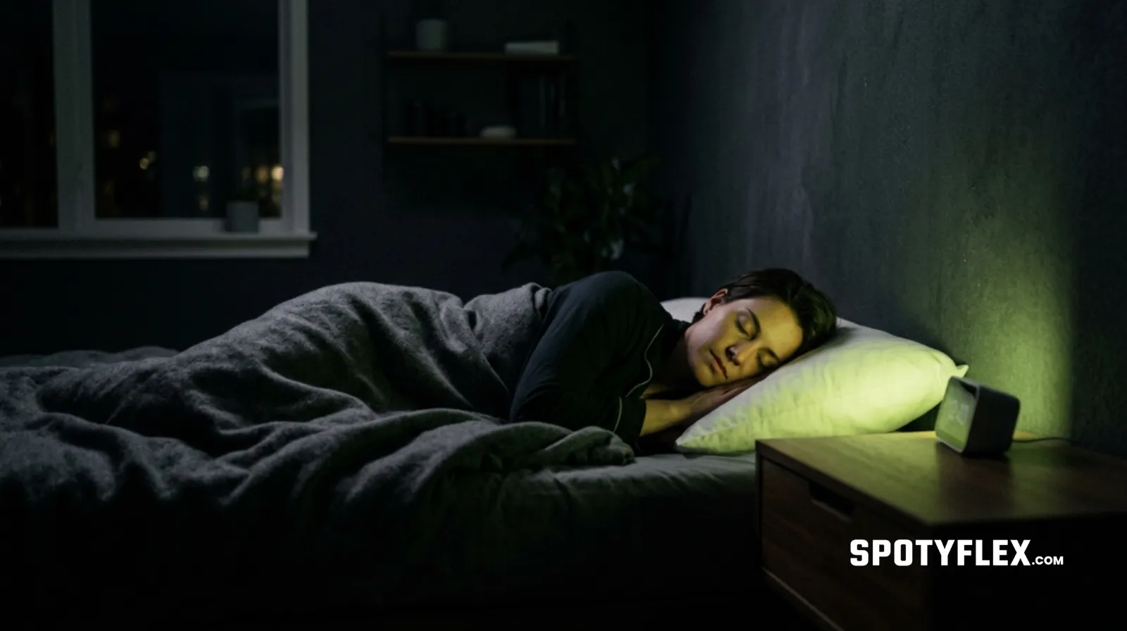 Athlete sleeping in a dark bedroom, representing the role of sleep in protecting muscle during fat loss