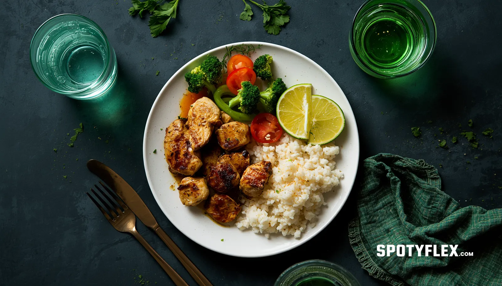 Simple balanced meal showing protein carbs and vegetables for beginner nutrition