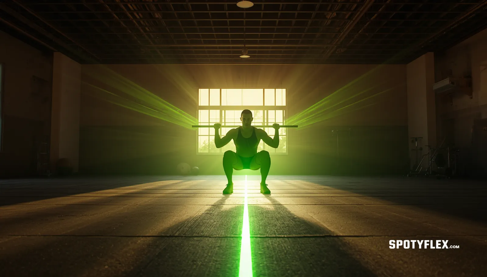 Person performing a controlled squat with motion trail visualization