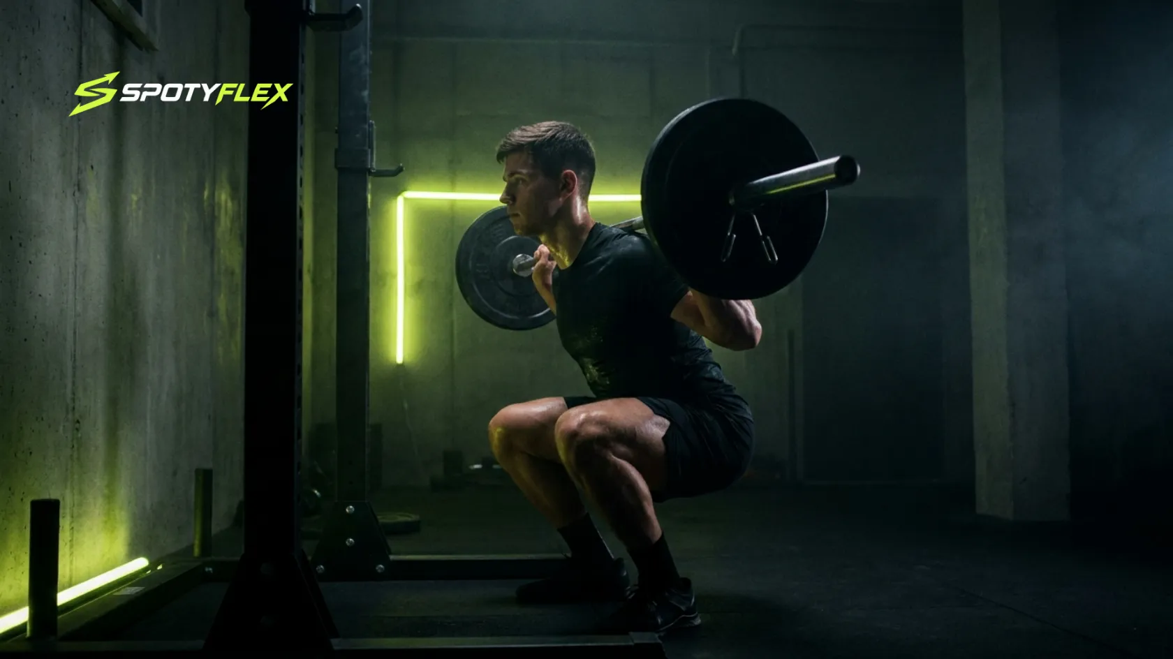 Athlete performing barbell squat on leg day